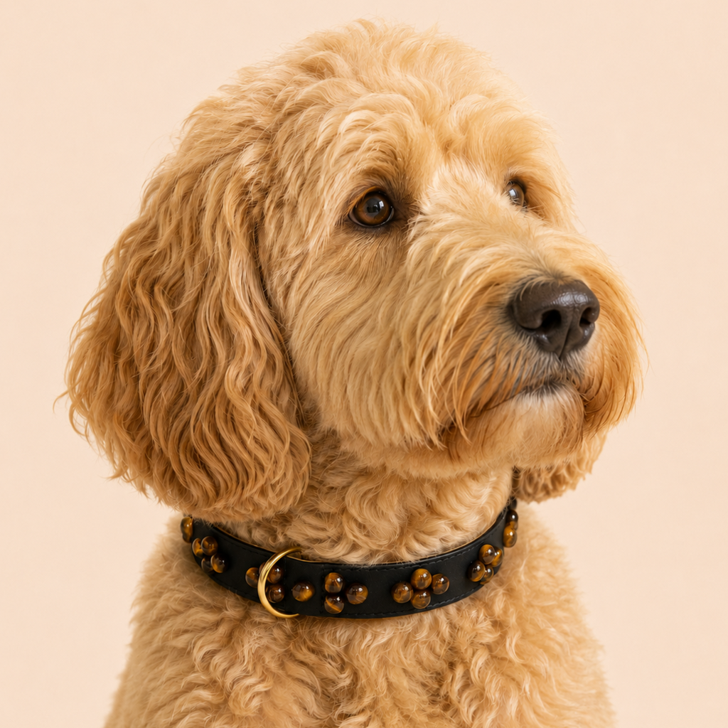 SOFT no.05 - Hundehalsband mit Edelsteinen (Tigerauge)